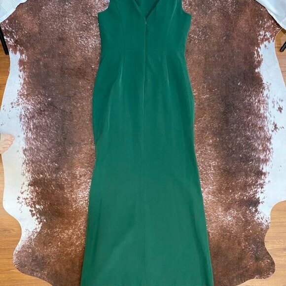 Eliza J Sleeveless Ruffle Front Floor Length Gown Hunter Green 12 - Picture 3 of 16